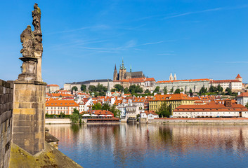View of Vltava river and St.Vitus Cathedral in Prague, Czech Republic