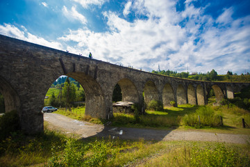 Fototapeta na wymiar The longest old historical stone railway bridge in Europe