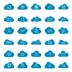 Obraz premium Cloud computing linear icons set. Download, upload, settings and preferences symbols. Lock, unlock and folder icons. Online data storage icons. Vector isolated outline drawings