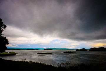 before raining blue sky river lake mountain wildlife kanchanaburi thailand