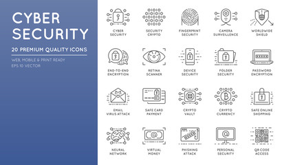 Cyber Security Thin Line icons set. Computer network protection. High Quality Premium outline symbol collection. Stroke vector logo concept.Cybersecurity.