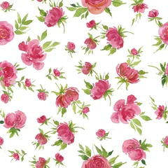 Behang watercolor pattern seamless flowers buds,  pink, purple © babanova
