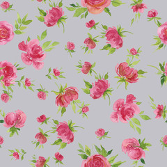 watercolor illustration, roses red seamless pattern