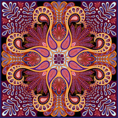 India paisley pattern, decorative textile, wrapping, pillow or kerchief decor. Boho style vector design. - 172377924