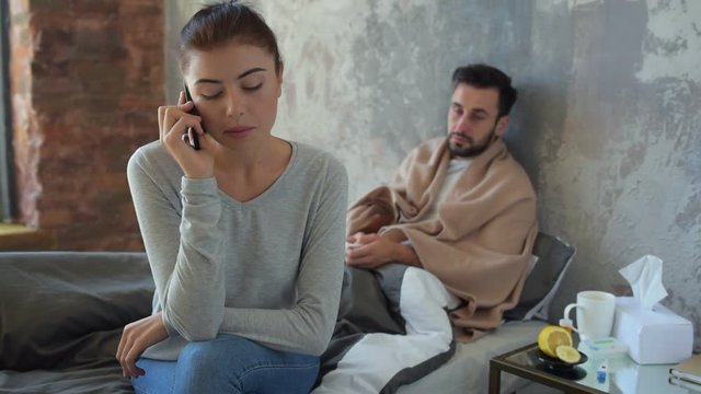 Egoistic lady disregarding her ill husband