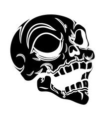 Laughing robotic tech Skull Silhouette - vector illustration