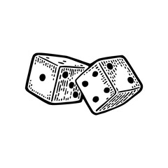 Two white dice. Vintage black vector engraving illustration