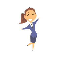 Happy smiling businesswoman character in formal wear, business person at work cartoon vector illustration
