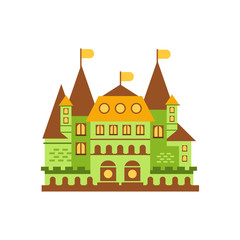 Green fairytale royal castle or palace building vector illustration