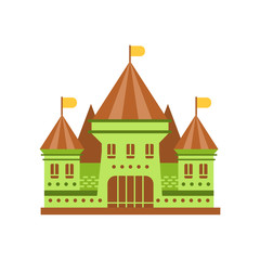 Green fairy tale castle with brown roof vector illustration
