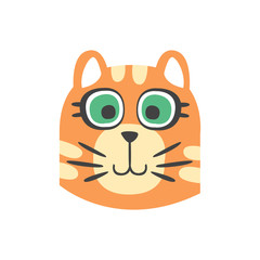 Cute red cat head with green eyes, funny cartoon animal character, adorable domestic pet vector illustration