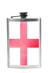 Alcohol flask with flag on the white