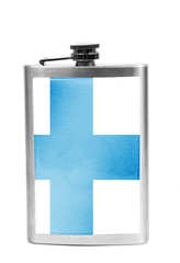 Alcohol flask with flag on the white
