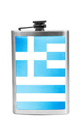 Obraz premium Alcohol flask with flag on the white