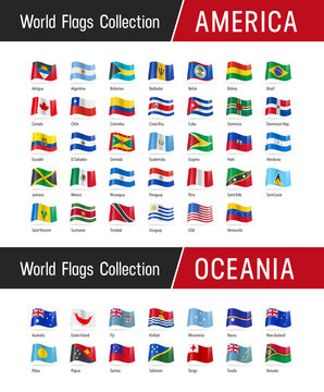 Set of American and Oceanian flags - World flags collection