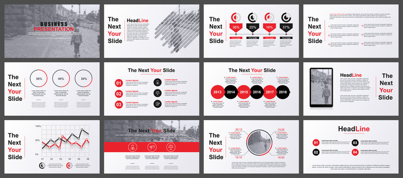 Red and grey business presentation slides templates from infographic elements. Can be used for presentation, flyer and leaflet, brochure, marketing, advertising, annual report, banner, booklet.