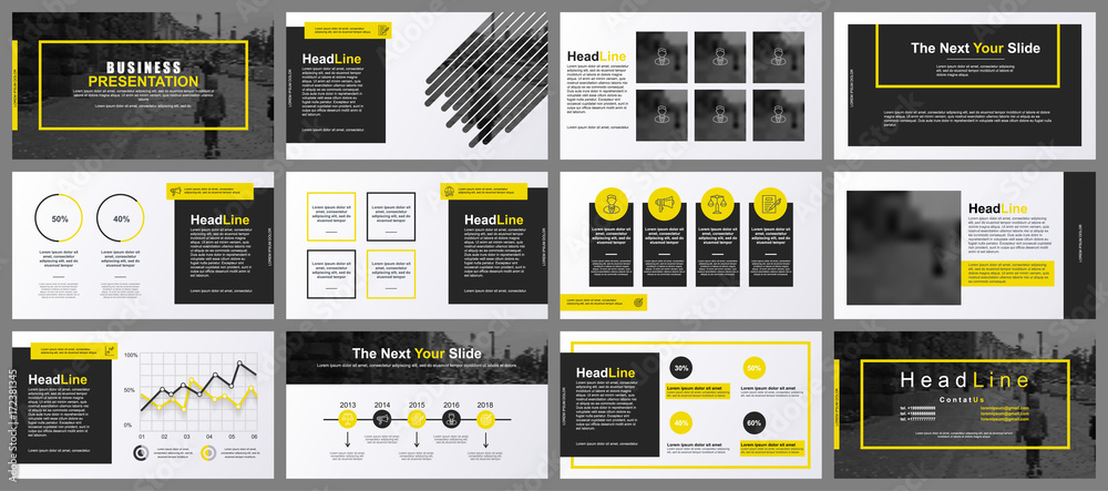 Poster Yellow and black business presentation slides templates from infographic elements. Can be used for presentation, flyer and leaflet, brochure, marketing, advertising, annual report, banner, booklet.
