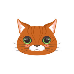 Obraz premium Cute red cat head, funny cartoon animal character vector illustration