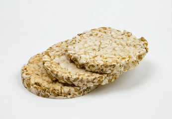 rice bread on a white background, made from rice flakes