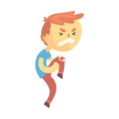 Boy character with wound on his knee cartoon vector illustration