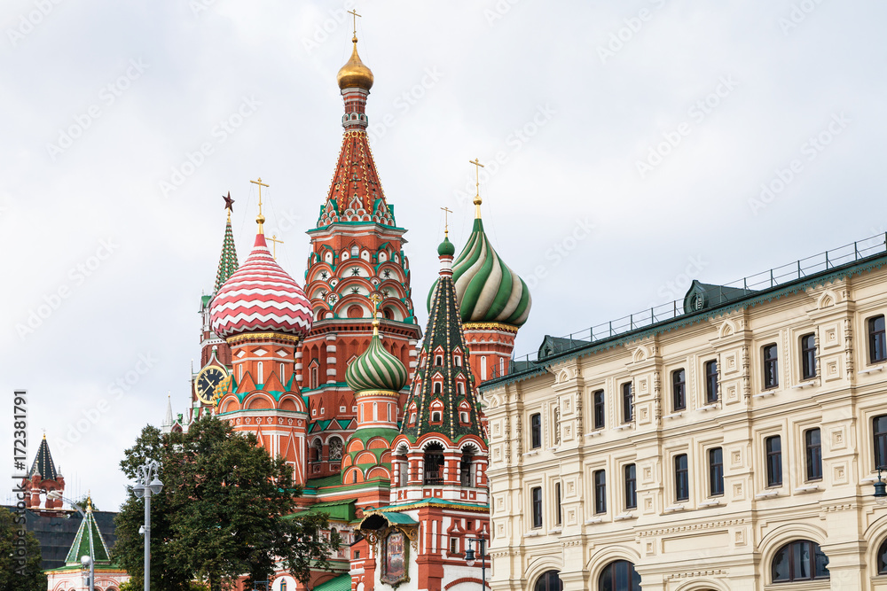 Wall mural view of Saint Basil Cathedral from Varvarka street