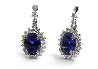 ring, necklace and earrings with sapphires, tanzanite, gems and diamonds