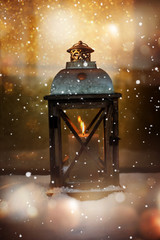 Winter still life with a lantern