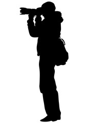 Man with a camera on white background