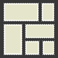 Obraz premium Blank Postage Stamps Set on Dark Background. Vector
