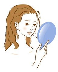 女性　カラーリング　髪　鏡