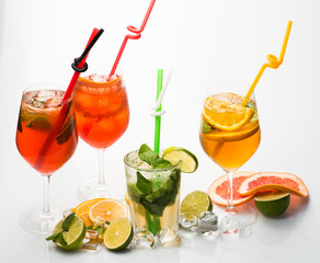 Cocktails isolated on white background with mojito.