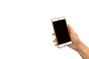 Modern smartphone in hand isolated on white background