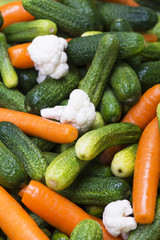 fresh vegetables cucumbers, carrots and cauliflower