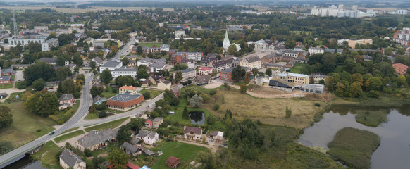 ruins of an ancient medieval castle Dobele Latvia Aerial drone top view