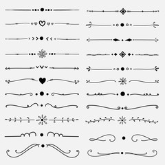 Set Of Decorative Calligraphic Elements For Decoration. Handmade Vector Illustration.