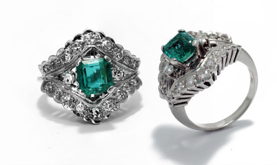 expensive emerald  ring  with  diamonds and white gold