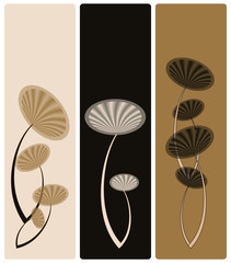 set of bookmarks with linear round flowers pattern in gold
