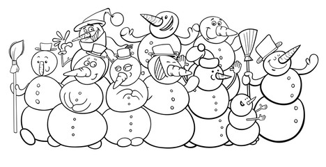 snowmen group cartoon coloring book