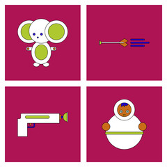 Set of kids toys in flet icons on color backgrounds © gorovits