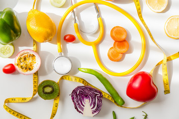 Top view vegetarian fresh food healthy care.