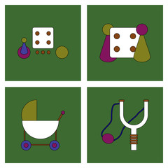 Set of kids toys in flet icons on color backgrounds © gorovits