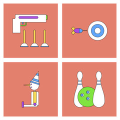 Set of kids toys in flet icons on color backgrounds © gorovits