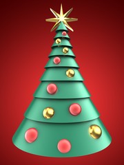 3d green and blue xmas tree over red