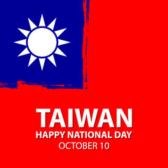 Taiwan Happy National Day celebrate card with national flag brush stroke background. Vector illustration.