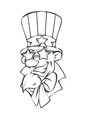 Old Uncle Sam Character Face Drawing