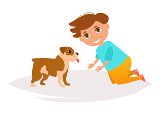 Boy and bulldog. Vector.