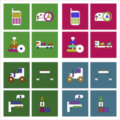 Set of kids toys in flet icons on color backgrounds © gorovits