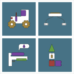 Set of kids toys in flet icons on color backgrounds © gorovits