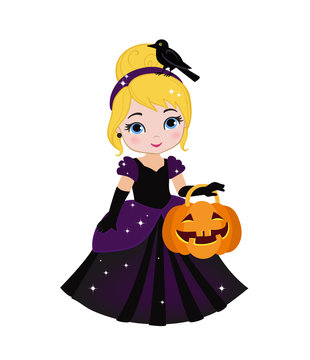 Illustration of  beautiful halloween princess. Vector illustration isolated on white background.