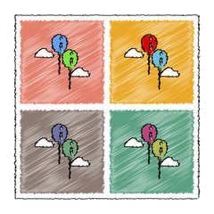 collection of flat shading style icons two Balloons in sky